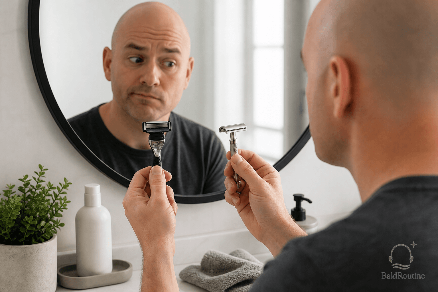 Cover image for Cartridge razor vs safety razor for a bald head
